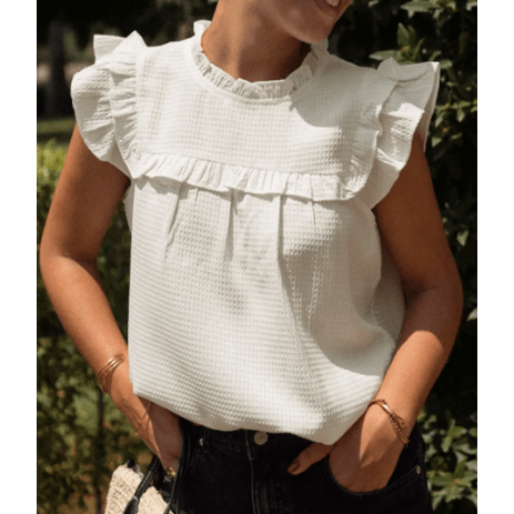 REDUCED!!! Retha Ruffle Trim Waffle Knit Blouse REDUCED!!!