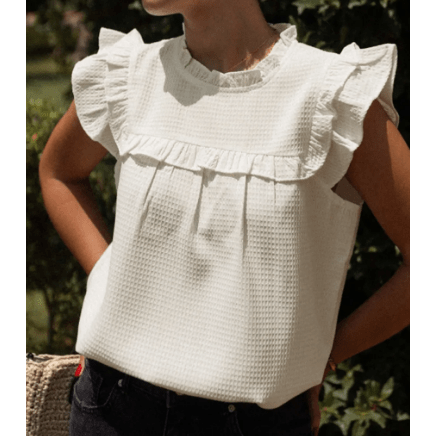REDUCED!!! Retha Ruffle Trim Waffle Knit Blouse REDUCED!!!