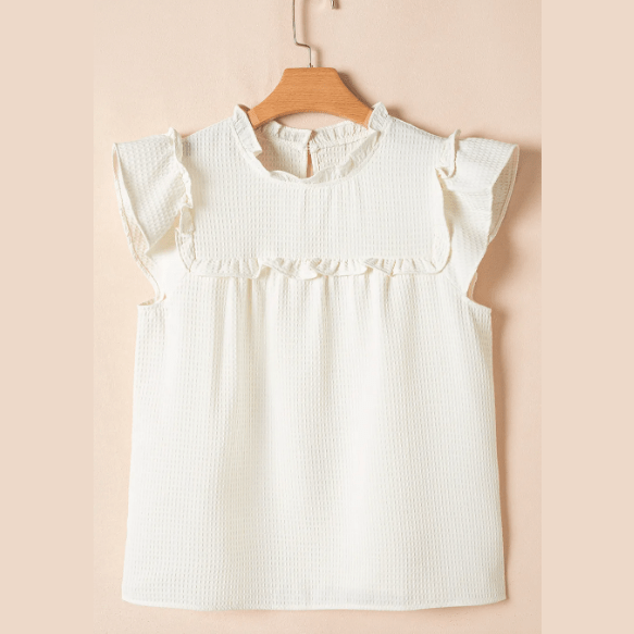REDUCED!!! Retha Ruffle Trim Waffle Knit Blouse REDUCED!!!