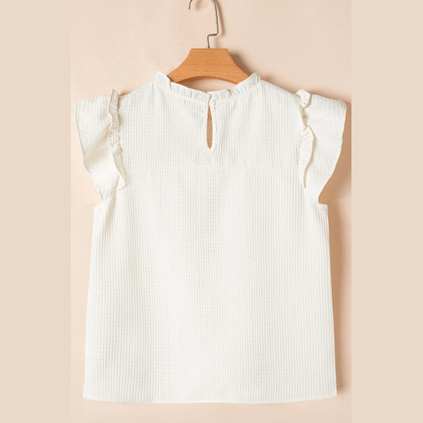 REDUCED!!! Retha Ruffle Trim Waffle Knit Blouse REDUCED!!!