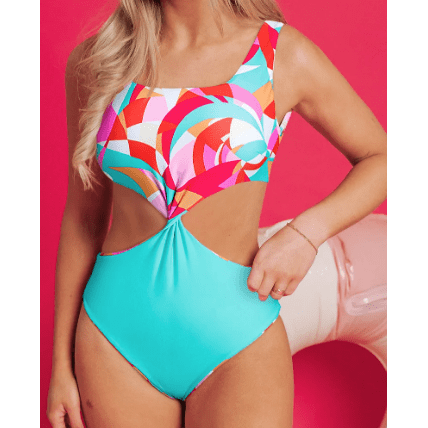 Ina Abstract Geometry Print Daring Cutout Reversible One Piece Swimsuit