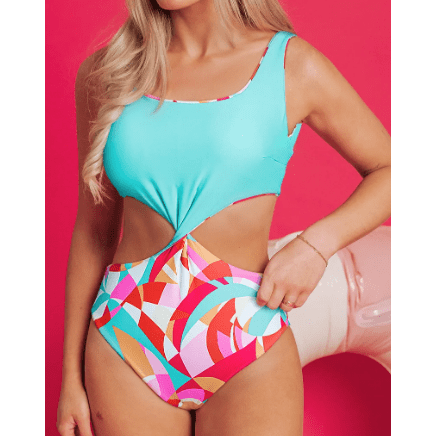 Ina Abstract Geometry Print Daring Cutout Reversible One Piece Swimsuit