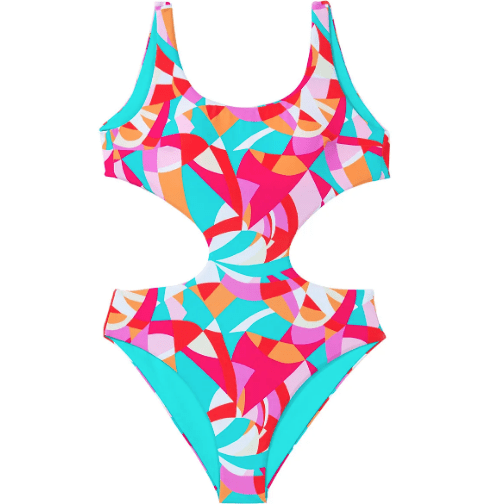 Ina Abstract Geometry Print Daring Cutout Reversible One Piece Swimsuit