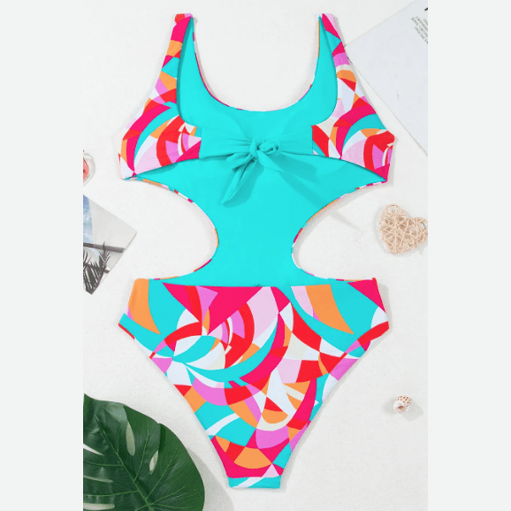 Ina Abstract Geometry Print Daring Cutout Reversible One Piece Swimsuit
