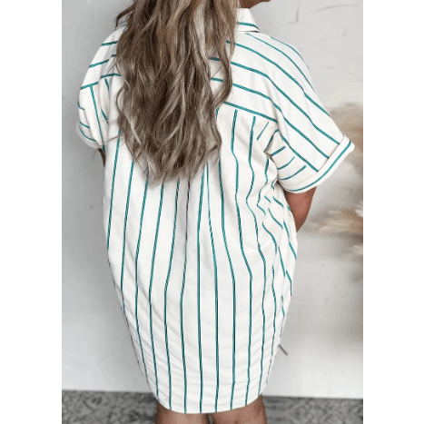 Joyce Green Stripe PLUS SIZE Short Sleeve Buttoned Shirt Dress