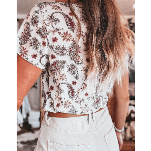 REDUCED!!! Francesca White Vintage Paisley Mock Neck T Shirt REDUCED!!!
