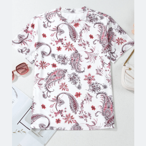 REDUCED!!! Francesca White Vintage Paisley Mock Neck T Shirt REDUCED!!!
