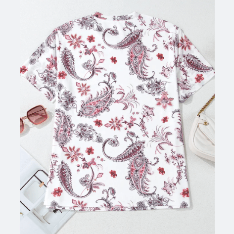 REDUCED!!! Francesca White Vintage Paisley Mock Neck T Shirt REDUCED!!!