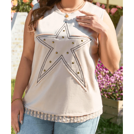 REDUCED!!! Studded Star Lace Patchwork Hem PLUS SIZE Tank Top. REDUCED!!!