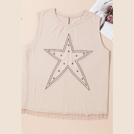 REDUCED!!! Studded Star Lace Patchwork Hem PLUS SIZE Tank Top. REDUCED!!!