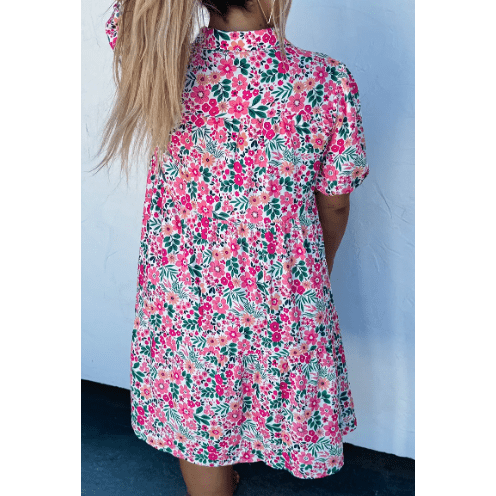 Donda Floral Half Button Short Puff Sleeve A-line PLUS SIZE Dress