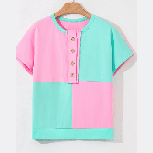 Alberta Green Two Tone Half Buttons Collared T Shirt