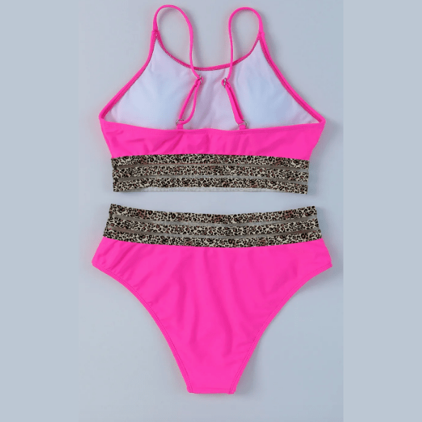 Nan Leopard Mesh Trim 2pcs Bikini Swimsuit