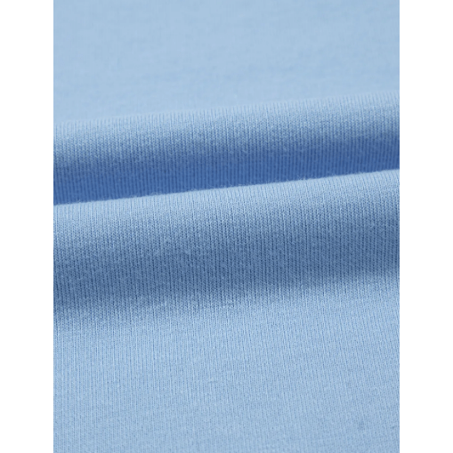 Tailor Beau Blue Eyelet Flower Embroidered Puff Short Sleeve Patchwork Crew Neck Blouse