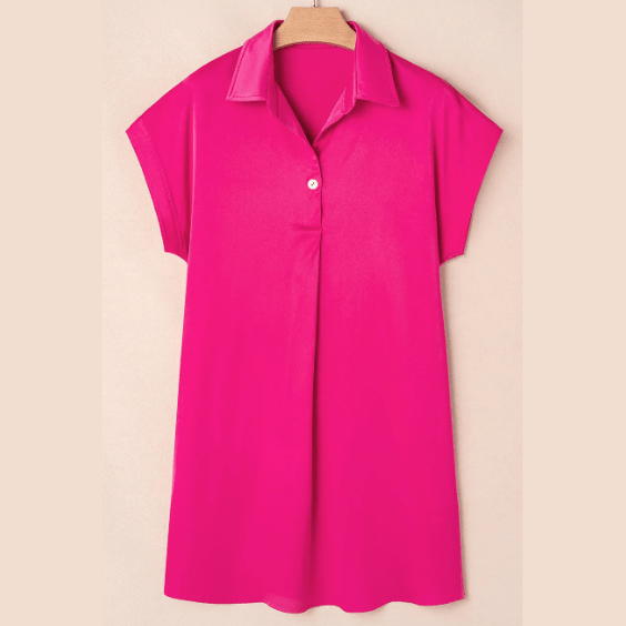Kitt Pink Buttoned Collar Shift T-shirt Mini Dress