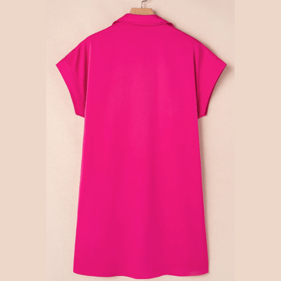 Kitt Pink Buttoned Collar Shift T-shirt Mini Dress