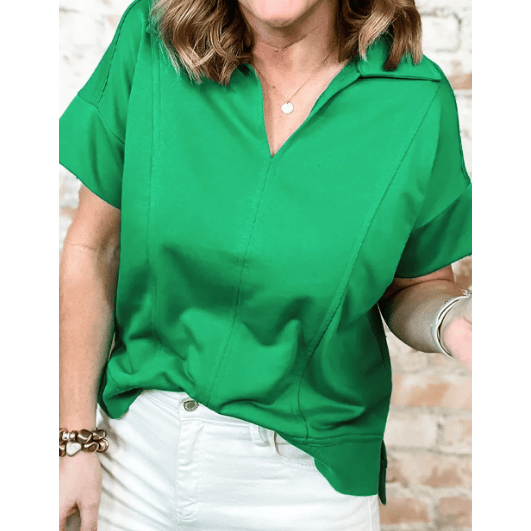 REDUCED!!!  Ash Bright Green Short Sleeve Turn-Down Collar PLUS SIZE Blouse  REDUCED!!!