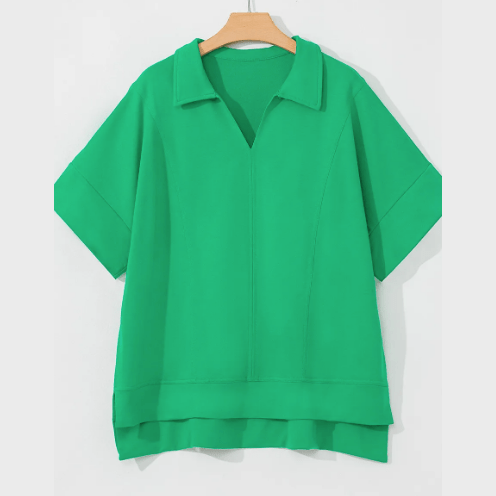 REDUCED!!! Ash Bright Green Short Sleeve Turn-Down Collar PLUS SIZE Blouse REDUCED!!!