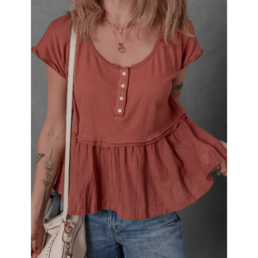 REDUCED!!! Hetty Peplum 1/4 Button Front Ruffle Blouse REDUCED!!!