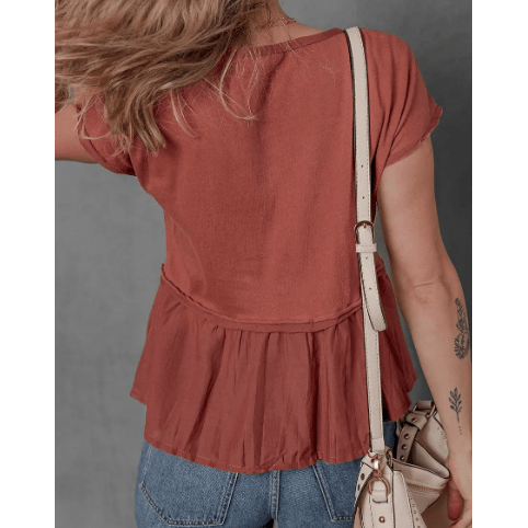 REDUCED!!! Hetty Peplum 1/4 Button Front Ruffle Blouse REDUCED!!!