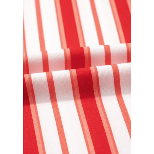Jobelle Tomato Red Stripe Print Contrast Collar Raglan Sleeve T Shirt