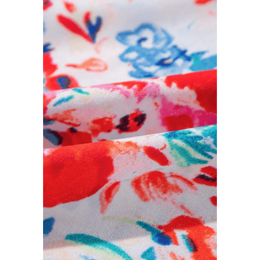 Bali Red Frilled Neck Pleated Boho Floral Tank Top