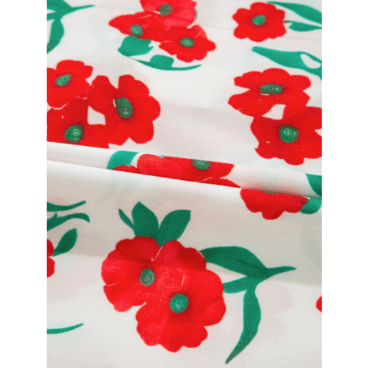Beckah Red Floral Print Ruffled Puff Sleeve Elegant Summer Shirt