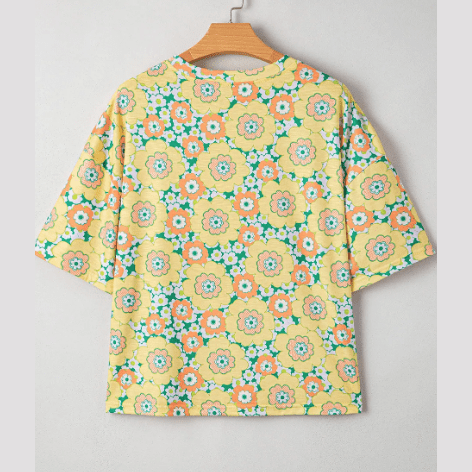 RTS Laurette Yellow Summer Flower Printed Drop Shoulder Loose T Shirt