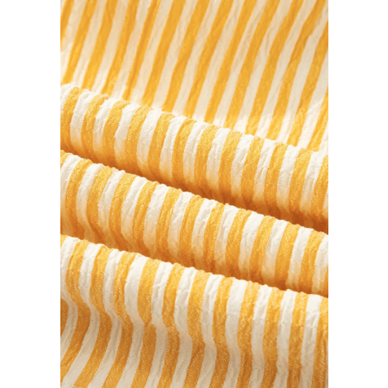 Jannae Yellow Stripe Shoulder Tie Smocked Back Wide Leg Casual Romper