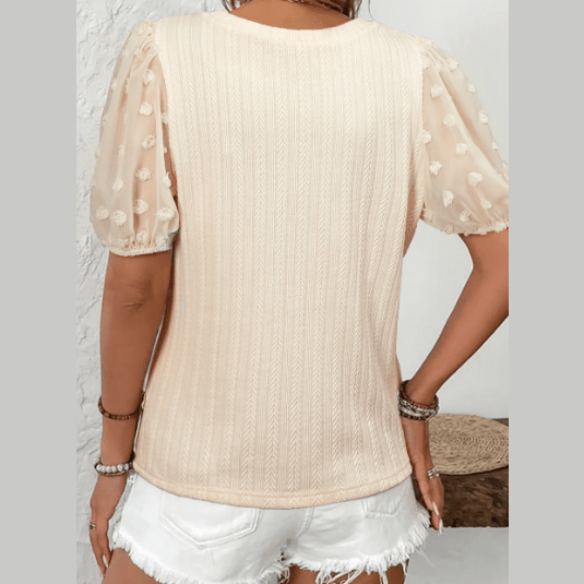 Shaylin Polka Dot Mesh Puff Sleeve Textured Blouse