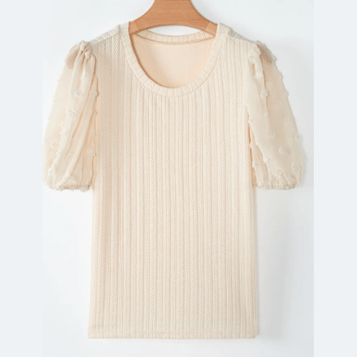 Shaylin Polka Dot Mesh Puff Sleeve Textured Blouse