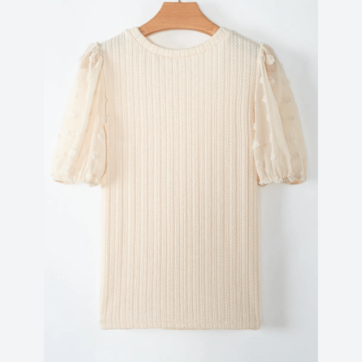 Shaylin Polka Dot Mesh Puff Sleeve Textured Blouse