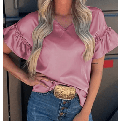 Harmoni Satin Ruffle Sleeve Top
