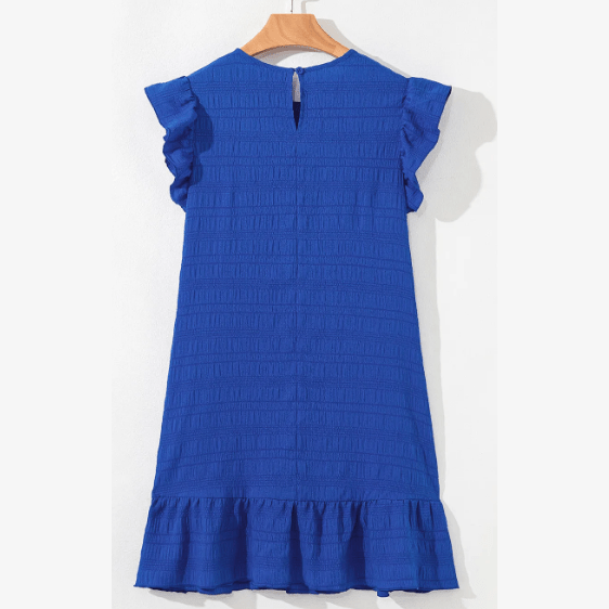 Roberta Blue Textured Flutter Sleeve Ruffled Mini Dress