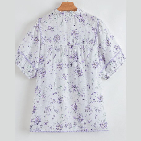 Faron Purple Floral Trimmed Detail Split Neck PLUS SIZE Top