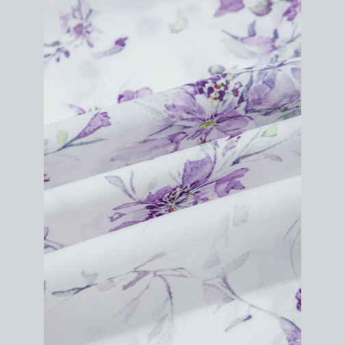 Faron Purple Floral Trimmed Detail Split Neck PLUS SIZE Top