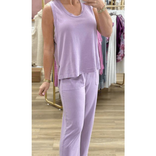 Tandy Orchid Petal Mineral Wash Casual Round Neck Tank and Straight Loose Drawstring Pants Set