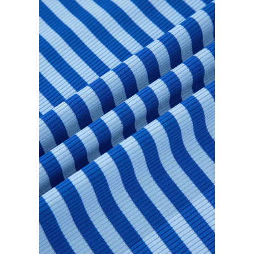 Whitlee Sky Blue Stripe Ribbed Cap Sleeve Round Neck T Shirt