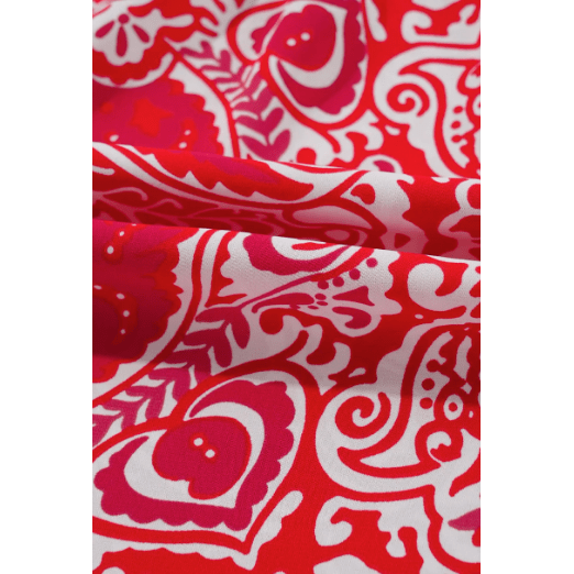 Antoinette Red Paisley Print Side Slit Puff Sleeve High Waist Maxi Dress
