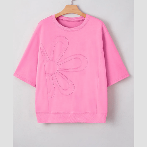 Poli Pink Floral Patched Half Sleeve Tunic Top