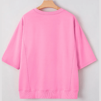Poli Pink Floral Patched Half Sleeve Tunic Top