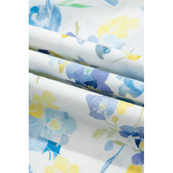 Teagan Sky Blue Floral Print Frilled Notched V Neck Blouse