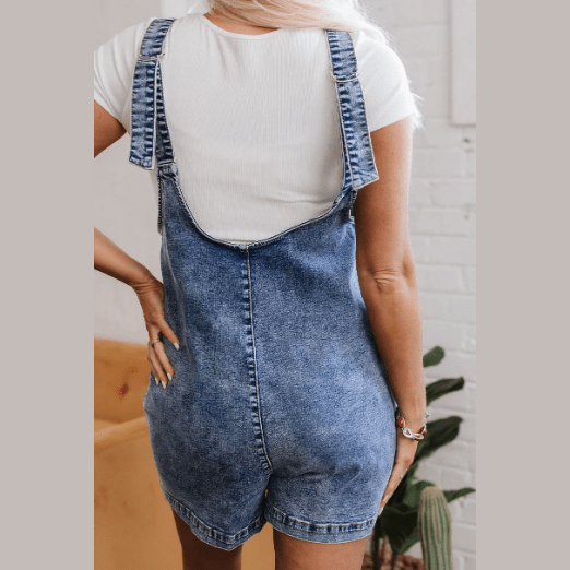 Neatra Dusk Blue Sleeveless U Neck Patched Pocket Denim Romper