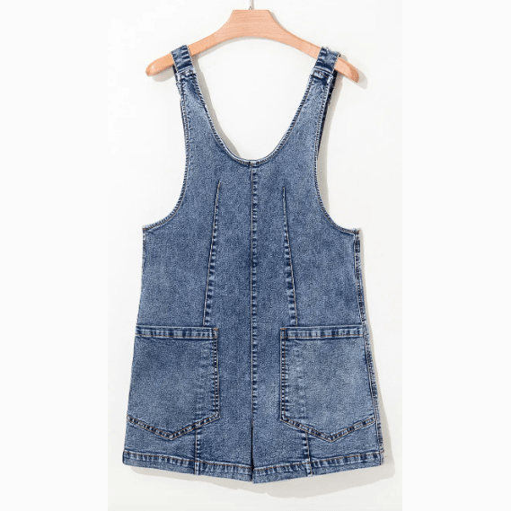 Neatra Dusk Blue Sleeveless U Neck Patched Pocket Denim Romper