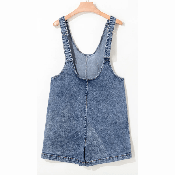 Neatra Dusk Blue Sleeveless U Neck Patched Pocket Denim Romper