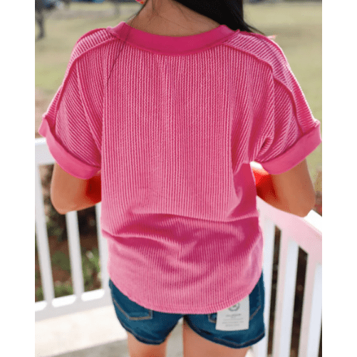 Vivienne Twisted Ribbed Knit V Neck Casual Tee