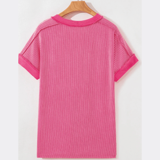 Vivienne Twisted Ribbed Knit V Neck Casual Tee