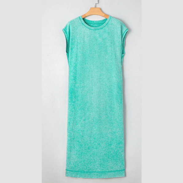 Alexa Aqua Mineral Wash Pocketed T-shirt Long Dress