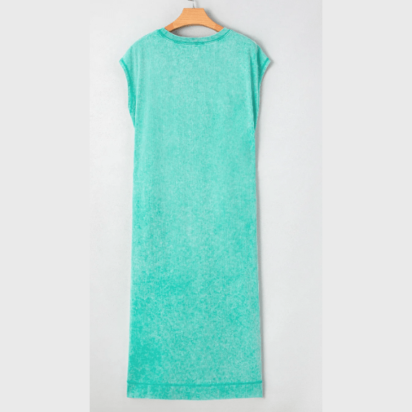 Alexa Aqua Mineral Wash Pocketed T-shirt Long Dress