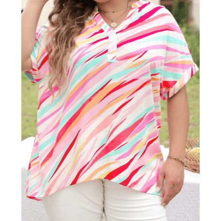 REDUCED!!! Blythe Multicolour Abstract Print High Low Short Sleeve Blouse - S to 3X REDUCED!!!